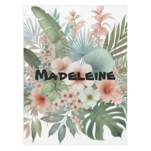 Name Tropical flowers and foliage watercolor  Tablecloth