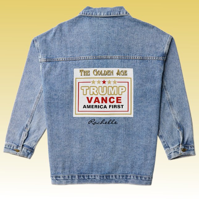 Name, Trump Vance 2025 The Golden Age Trendy Denim Jacket (Creator Uploaded)