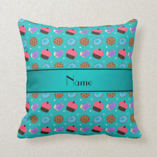 Name turquoise cupcake doughnuts cake cookies throw pillow