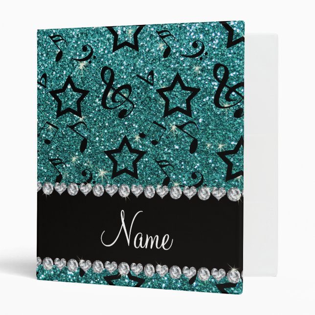 Name turquoise glitter music notes stars binder (Front/Inside)