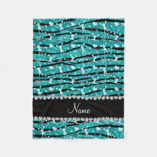 Name turquoise glitter zebra stripes cheerleading fleece blanket