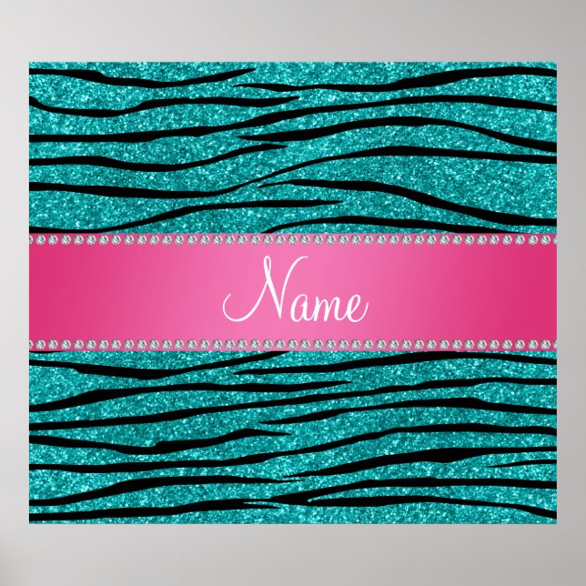 Name turquoise glitter zebra stripes pink stripe poster (Front)