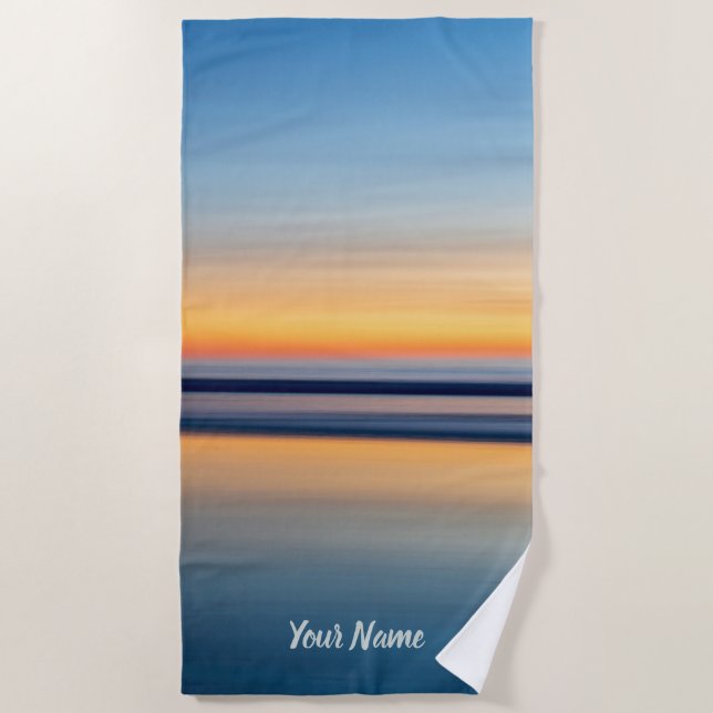 Name Typography Blue Orange Beach Ocean Sunset Beach Towel (Front)