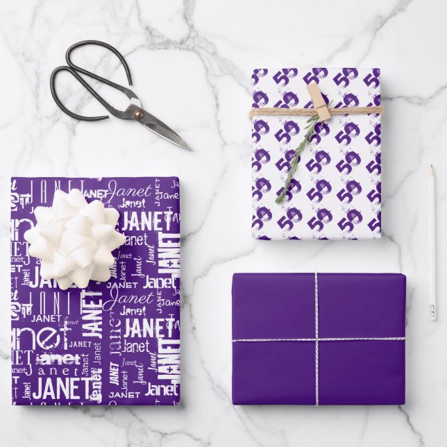 Name Typography  White Purple Word Cloud 50th Wrapping Paper Sheet (Front)