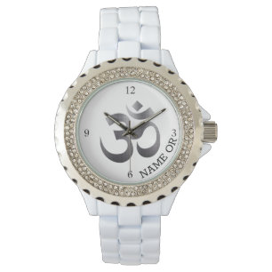 Name, Unique Textured Metal Om Symbol Rhinestone Watch