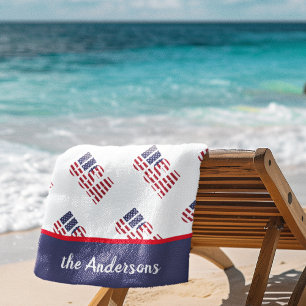 Name, USA American Flag Stars & Stripes, Pool - Beach Towel