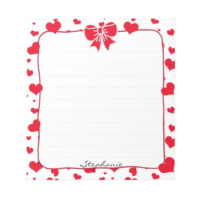 Name: Valentine Red Hearts Random Pattern Notepad (Front)