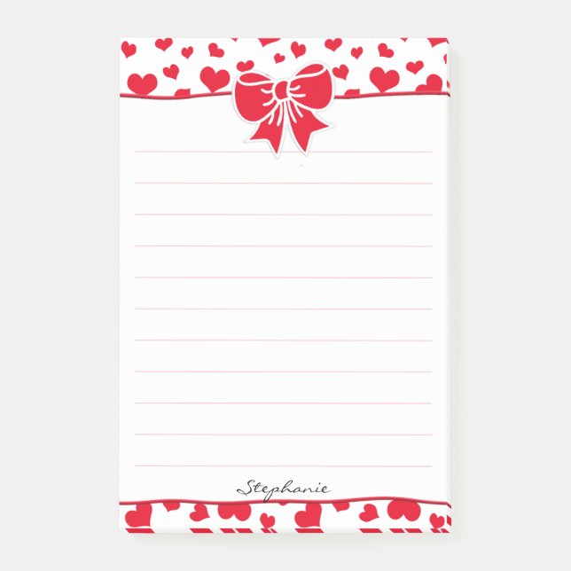 Name: Valentine Red Hearts Random Pattern Post-it Notes (Front)