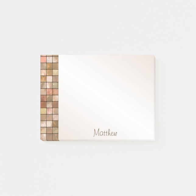 Name - Variegated Brown Decorative Tile Pattern Post-it Notes (Front)