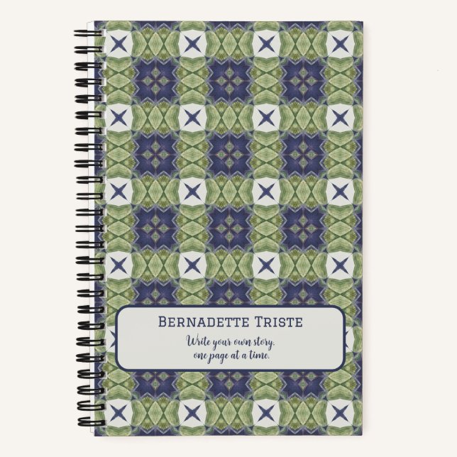 Name Watercolor Abstract Square Geometric Blue Notebook (Front)
