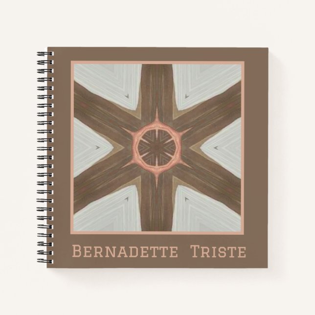 Name Watercolor Geometric Pinwheel Pattern Brown Notebook (Front)