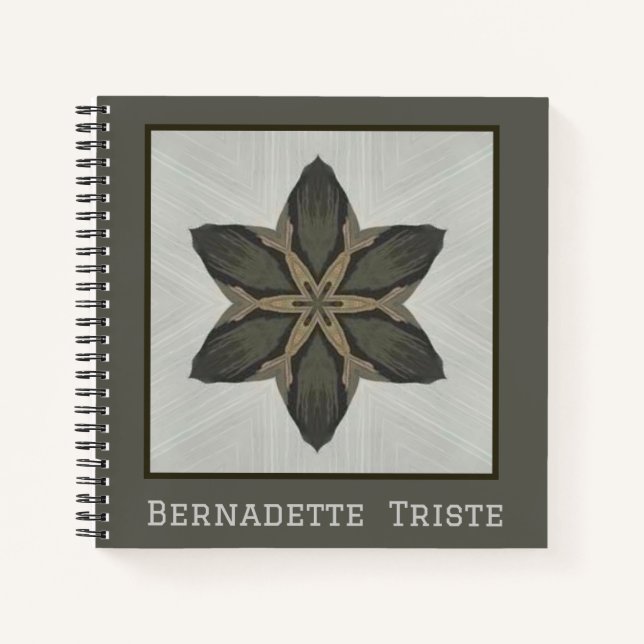 Name Watercolor Geometric Star Pattern Grey Brown Notebook (Front)