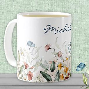 Name, Watercolor Wildflowers Florals 11oz Coffee Mug
