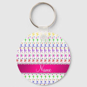 Name white pink rainbow gymnastics hearts stars keychain