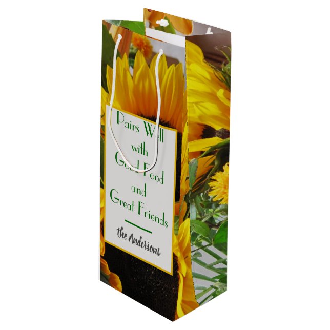 Name & Wine Quote Autumn Sunflowers Gift Bag (Front Angled)