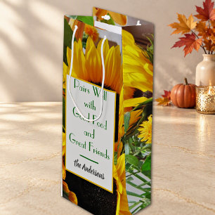 Name & Wine Quote Autumn Sunflowers Gift Bag