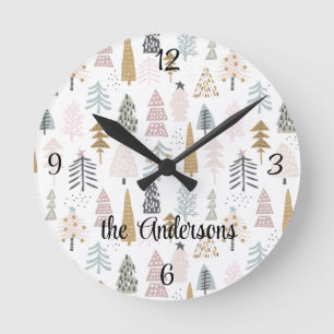 Name, Winter Christmas Trees 8-in Acrylic Round Clock