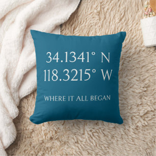 Name with GPS Coordinates and Photo Personalized Throw Pillow