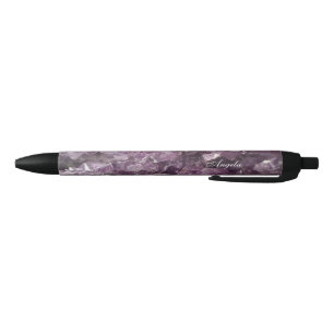 Name with Photo of Amethyst Crystals Black Ink Pen