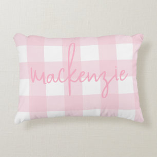 Name with Pink and White Buffalo Check Accent Pillow