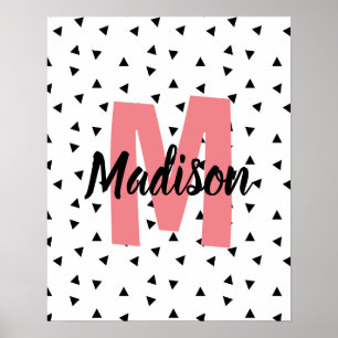 Name with pink monogram personalized name print. a poster