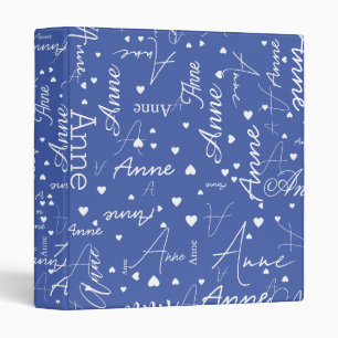 Name with White Hearts all over Medium Blue Binder