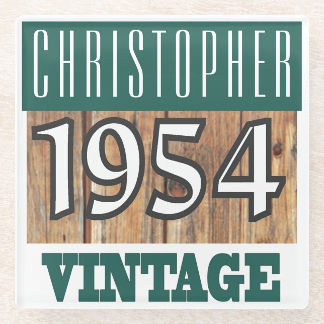 Name with Year 1954 Vintage Glass Coaster (Front)