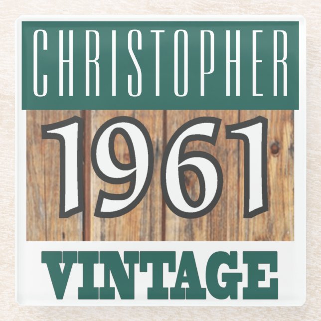 Name with Year 1961 Vintage Glass Coaster (Front)