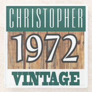 Name with Year 1972 Vintage Glass Coaster