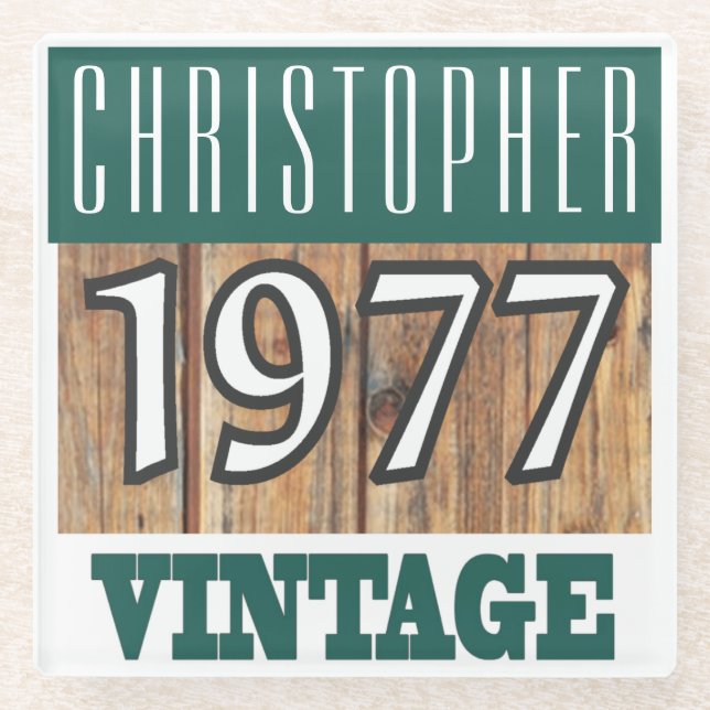 Name with Year 1977 Vintage Glass Coaster (Front)