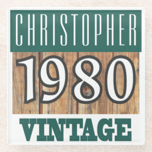 Name with Year 1980 Vintage Glass Coaster