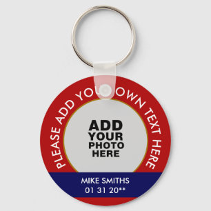 name, words & special date, photo red keychain