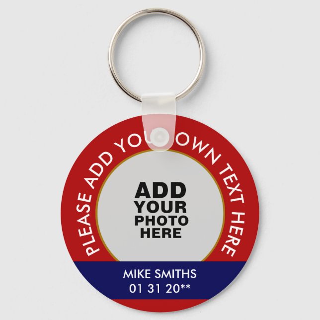 name, words & special date, photo red keychain (Front)