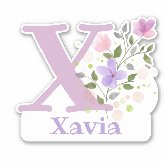 Name Xavia plus Initial with Floral Design (Front)