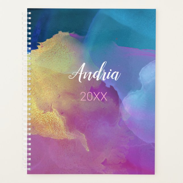 Name/Year/Purple Blue Gold Agate Planner (Front)