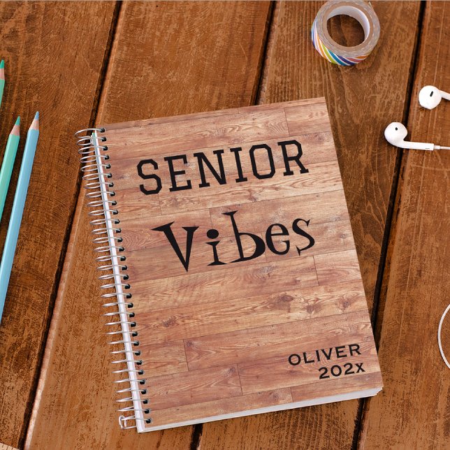 Name, Year || Retro Rustic Wood Senior Vibes Notebook (Creator Uploaded)