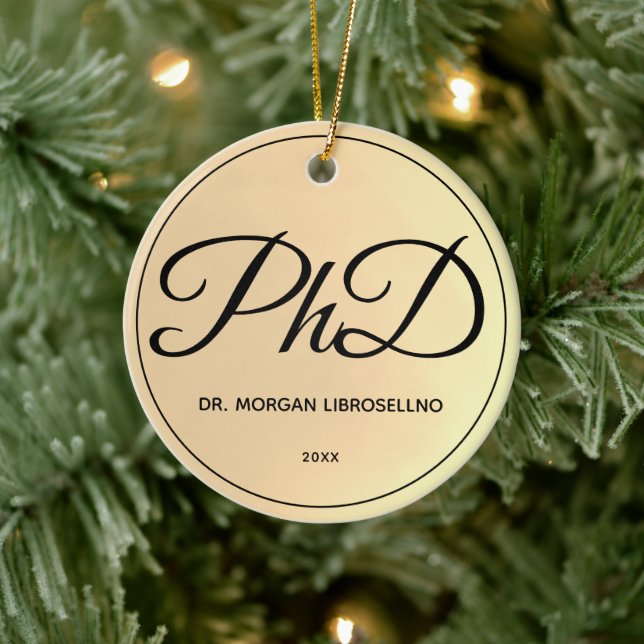Name Year Yellow PhD Graduation Ceramic Ornament (Tree)