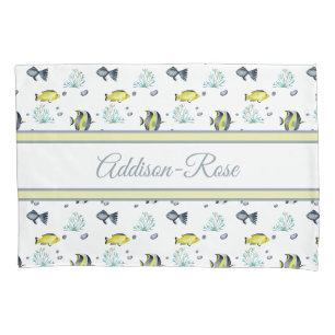 Name Yellow Blue Tropical Fish Pattern Nursery Pillowcase