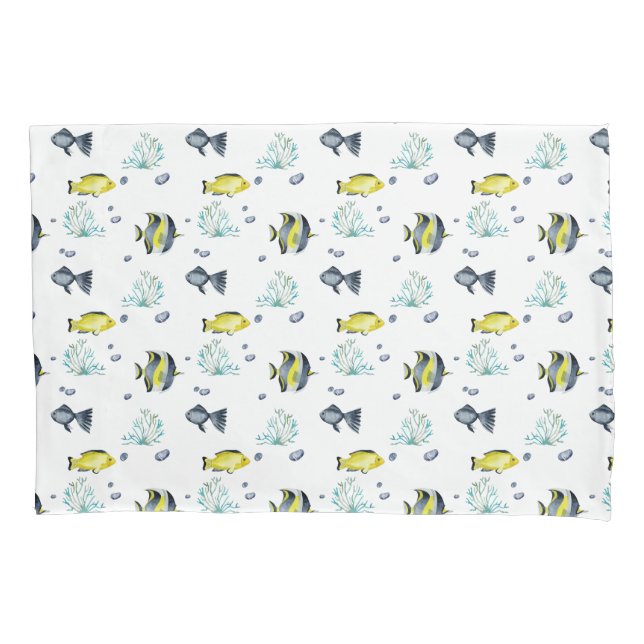 Name Yellow Blue Tropical Fish Pattern Nursery Pillowcase (Front)