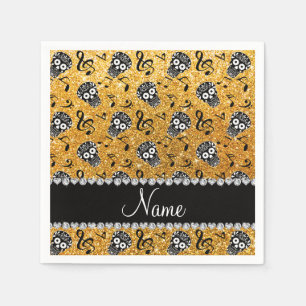Name yellow glitter music notes sugar skulls napkin