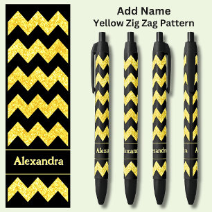 Name Yellow Gold Zig Zag on Black Ink Pen