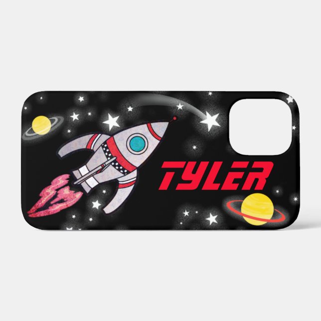 Named 5 letter space rocket black red boys Case-Mate iPhone case (Back (Horizontal))