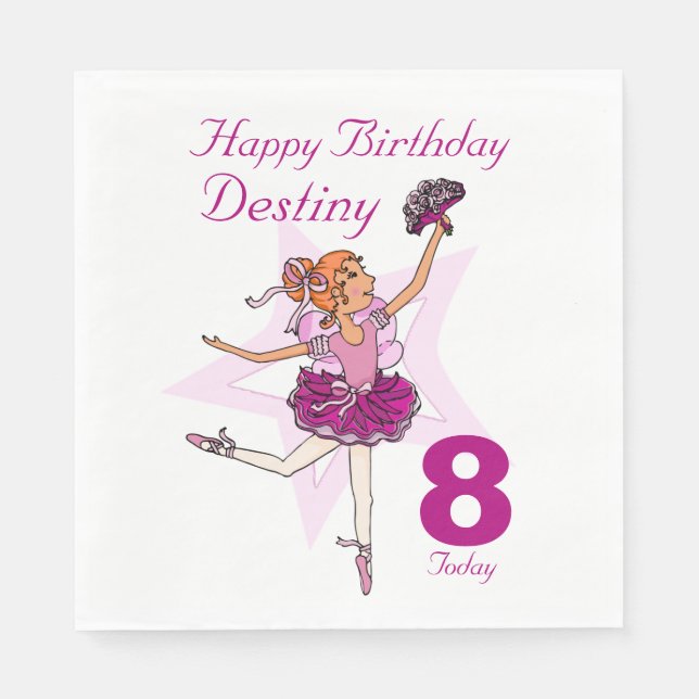Named ballerina girls 8th birthday napkins (Front)