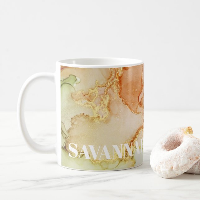 Named Coral Green Alcohol Ink Coffee Mug (With Donut)