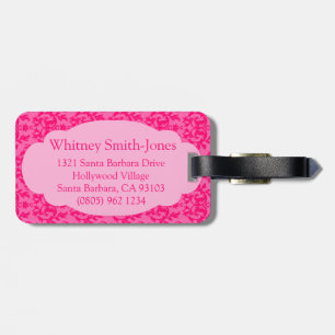 Named damask hot pink luggage tag