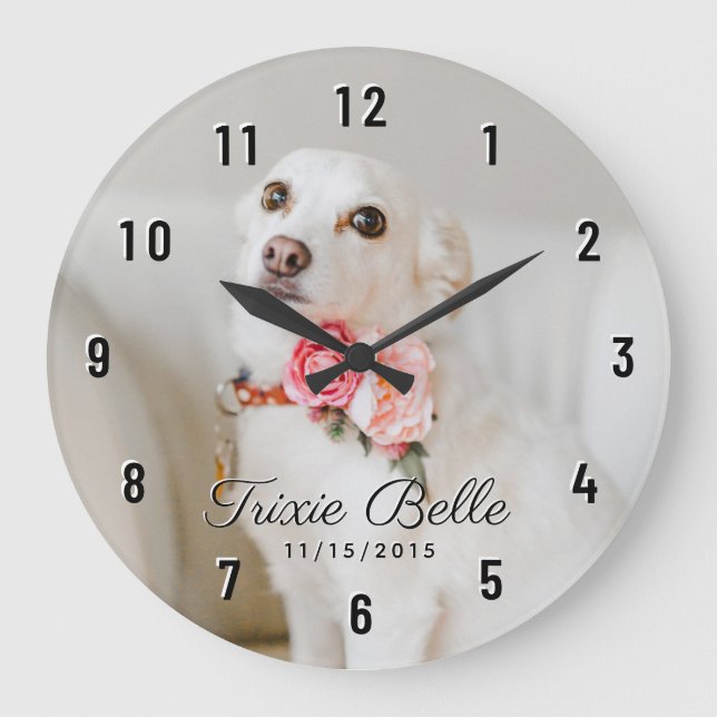 Named Dog Photo Large Clock (Front)