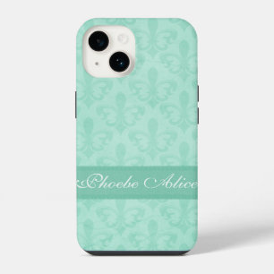 Named Fleur de Lis damask mint green  iPhone 14 Case