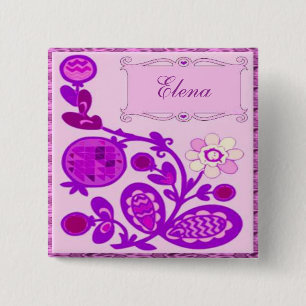 Named Flowers Deco 2 Inch Square Button