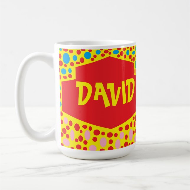 Named for David red yellow blue patterned design Coffee Mug (Left)