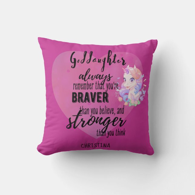 Named GODDAUGHTER Motivational Quote Unicorn Pink  Throw Pillow (Front)